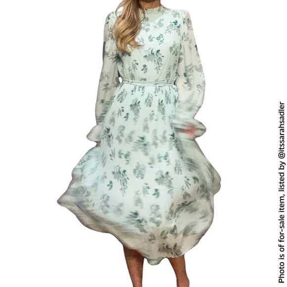 ANRABESS Women's Floral Chiffon Midi Dress with Puff Long Sleeves and Mock Neck - Picture 4 of 15